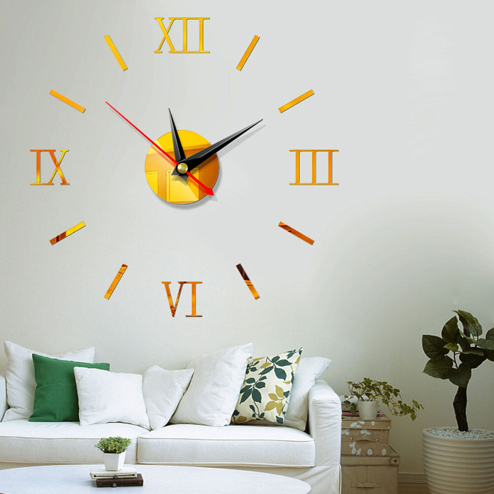 3D DIY Mirror Surface Wall Clock Roman Numeral