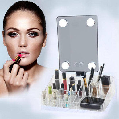 4 Lights Acrylic Makeup Organizer Lipstick Storage