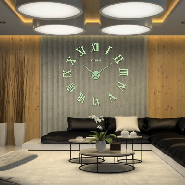 Large 3D DIY Luminous Roman Numerals Clock Acrylic Wall Clock