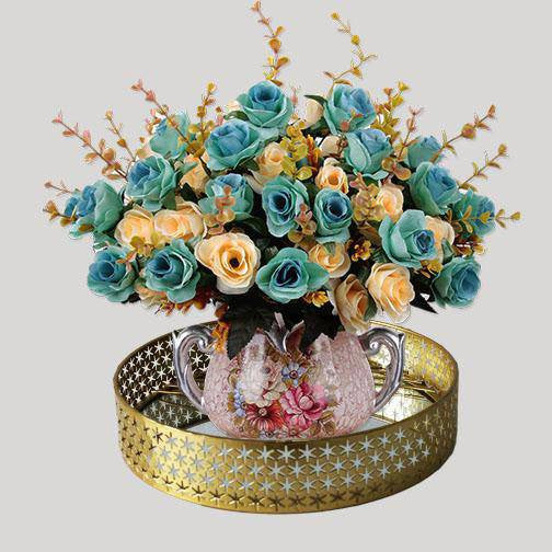 Round Golden Metal Mirror Tray Medium Size perfectdealz