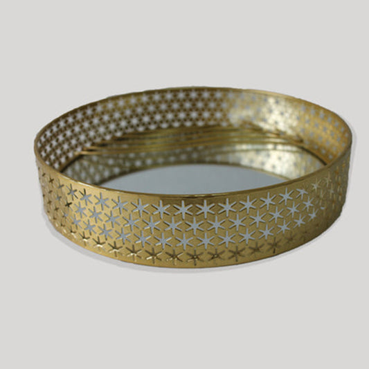 Round Golden Metal Mirror Tray large Size1