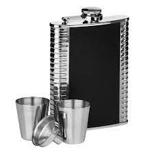 Stainless Steel Hip Flask with Leather Effect 4 Shot Glass and Funnel