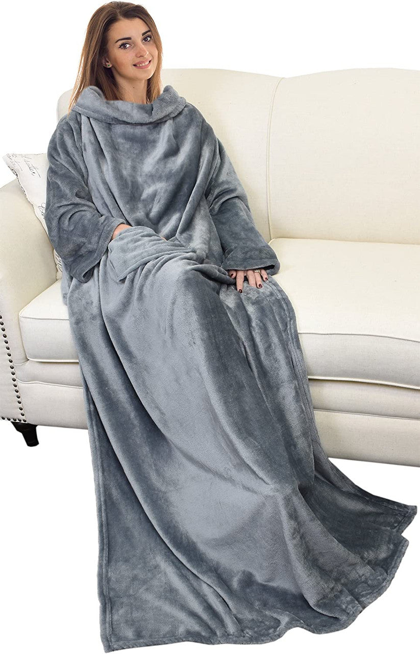 Wearable Fleece TV Blanket Sleeves & Pocket Unisex Throw Wrap