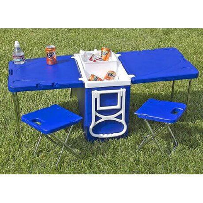 28L Cooler Box and Folding Table Chair Set Blue