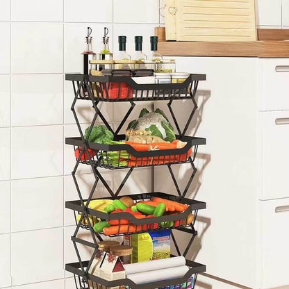 4 Tier Carbon Steel Kitchen Storage Collapsible Basket Rolling Cart