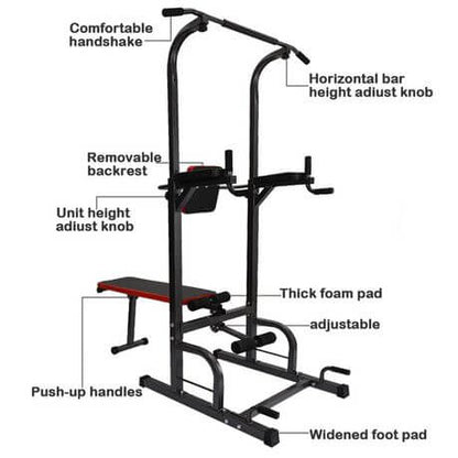 All in One Pull Up Bar Adjustable Tower Dip Station With Bench Bar