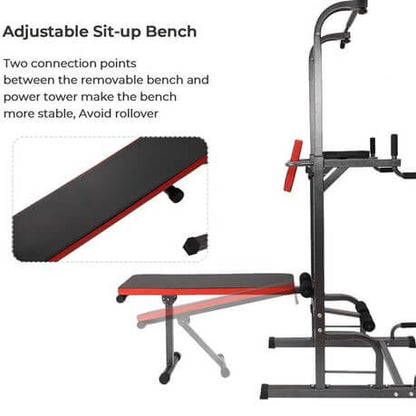 All in One Pull Up Bar Adjustable Tower Dip Station With Bench Bar