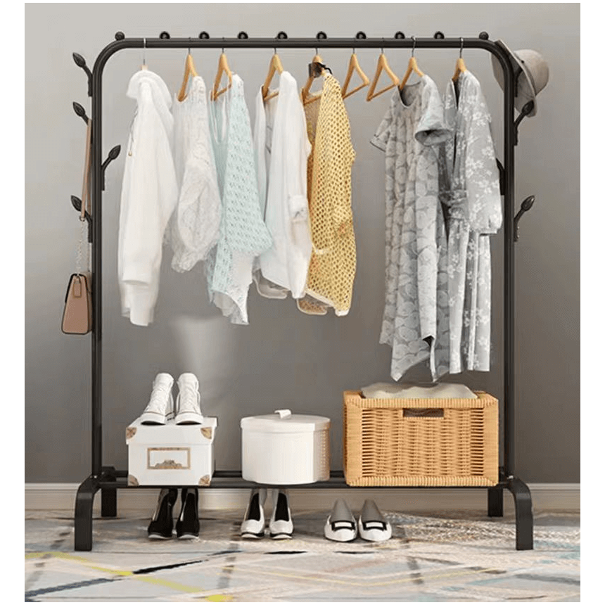 Drying Rack Metal Garment Clothing Rack With Shelf for Shoes - Discount Dealz