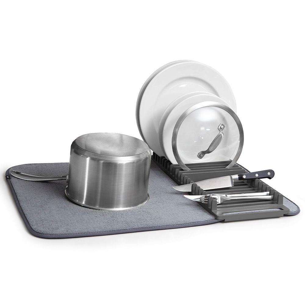 Space-Saving Large Charcoal Dish Rack/Microfiber Drying Mat - Discount Dealz