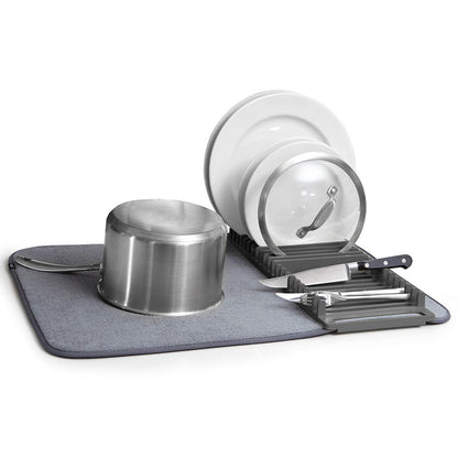 Space-Saving Large Charcoal Dish Rack/Microfiber Drying Mat - Discount Dealz