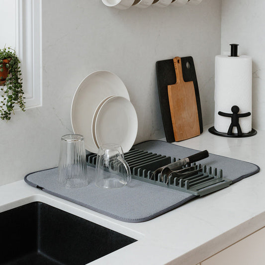 Space-Saving Large Charcoal Dish Rack/Microfiber Drying Mat - Discount Dealz