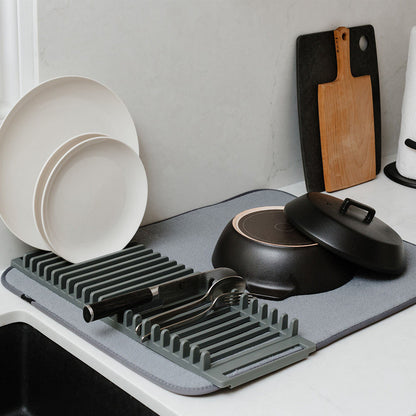 Space-Saving Large Charcoal Dish Rack/Microfiber Drying Mat - Discount Dealz