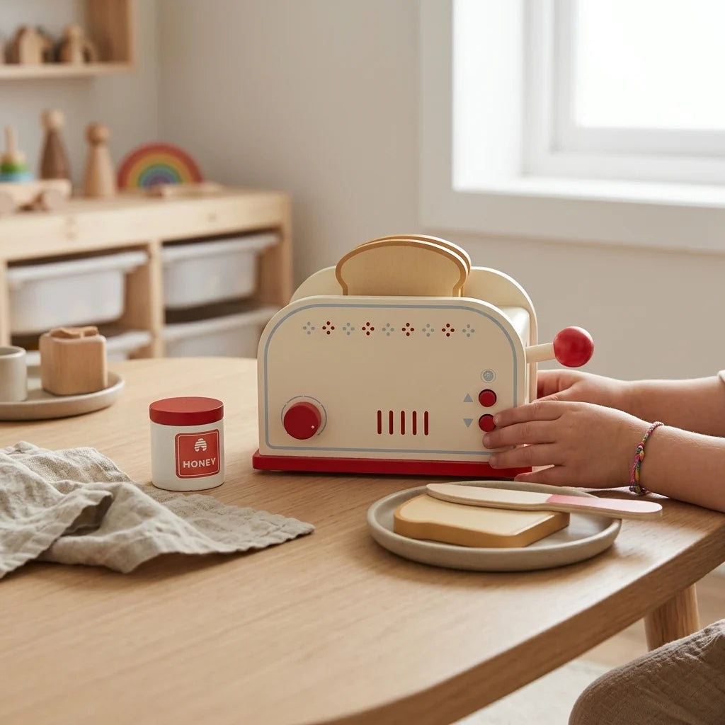 Wooden Pop-Up Toaster Playset with Breakfast Accessories Availability: In Stock