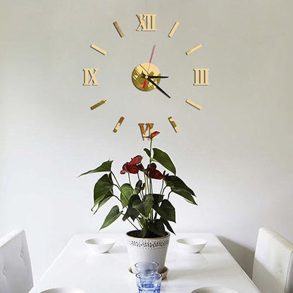 3D DIY Mirror Surface Wall Clock Roman Numeral