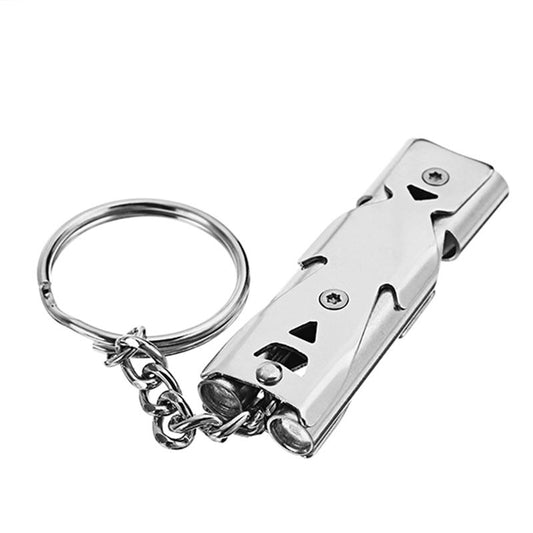Double Pipe High Decibel Stainless Steel Outdoor Emergency Survival Whistle Keychain2