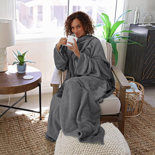 Wearable Fleece TV Blanket Sleeves & Pocket Unisex Throw Wrap